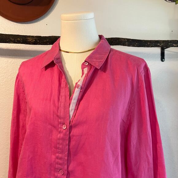 ECRU Pink 100% Linen Long Sleeve Button Down Oversized Shirt Size Large - Picture 2 of 12
